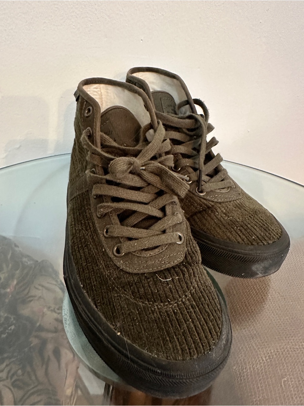 Vans Men's Corduroy High-Top Sneakers in Olive Green and Black